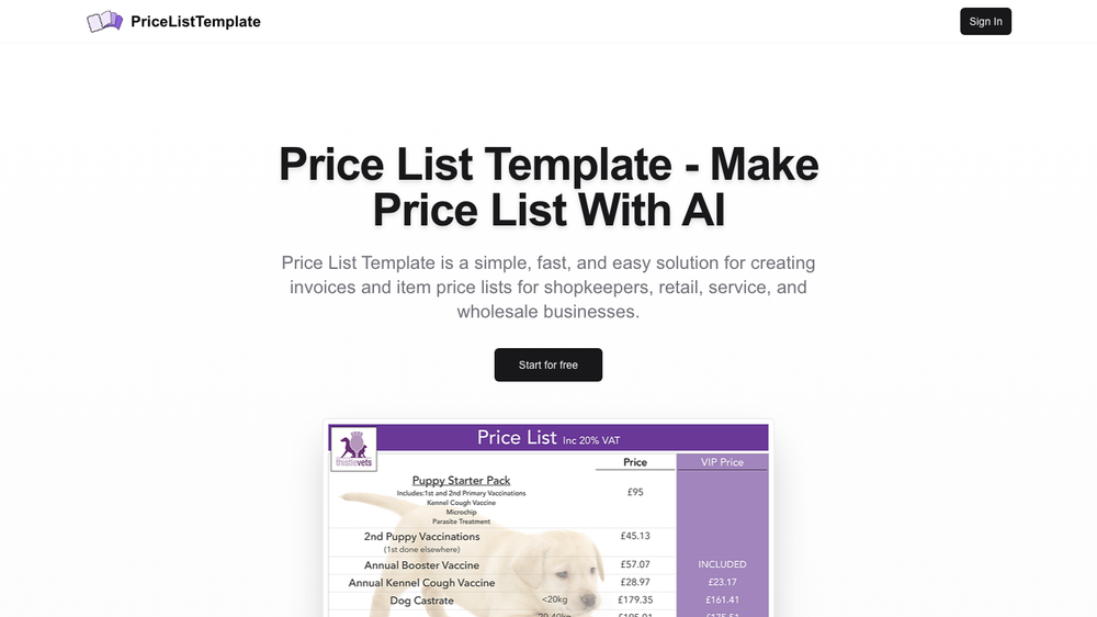 price-list-template