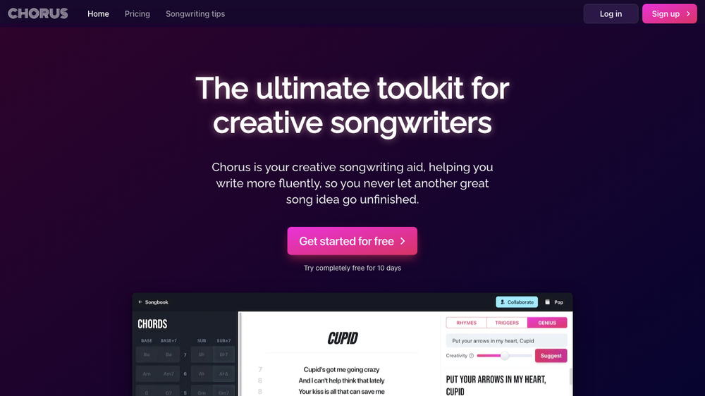 Chorus Songwriting App and Lyrics Assistant