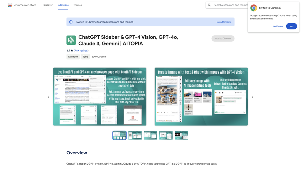 ChatGPT Sidebar with GPT-4 Vision & Image & Gemini by AITOPIA